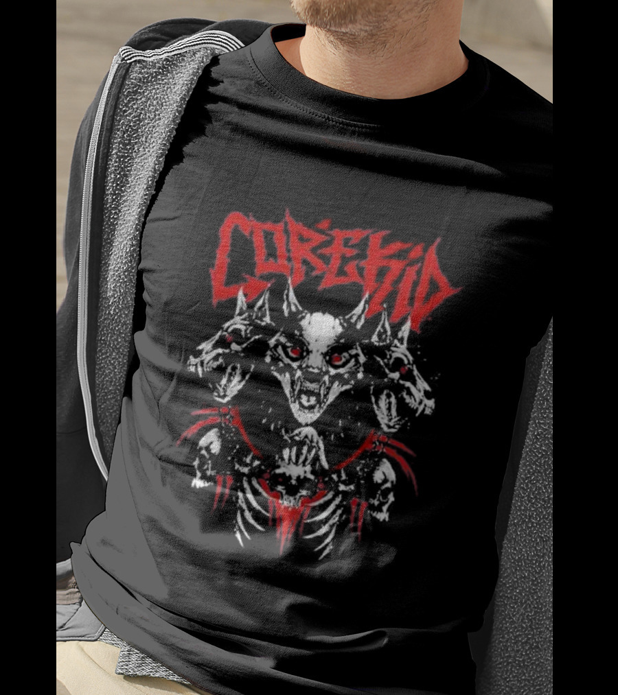 Corekid Cerberus Three-Headed Skull Beast Red Accents T-Shirt