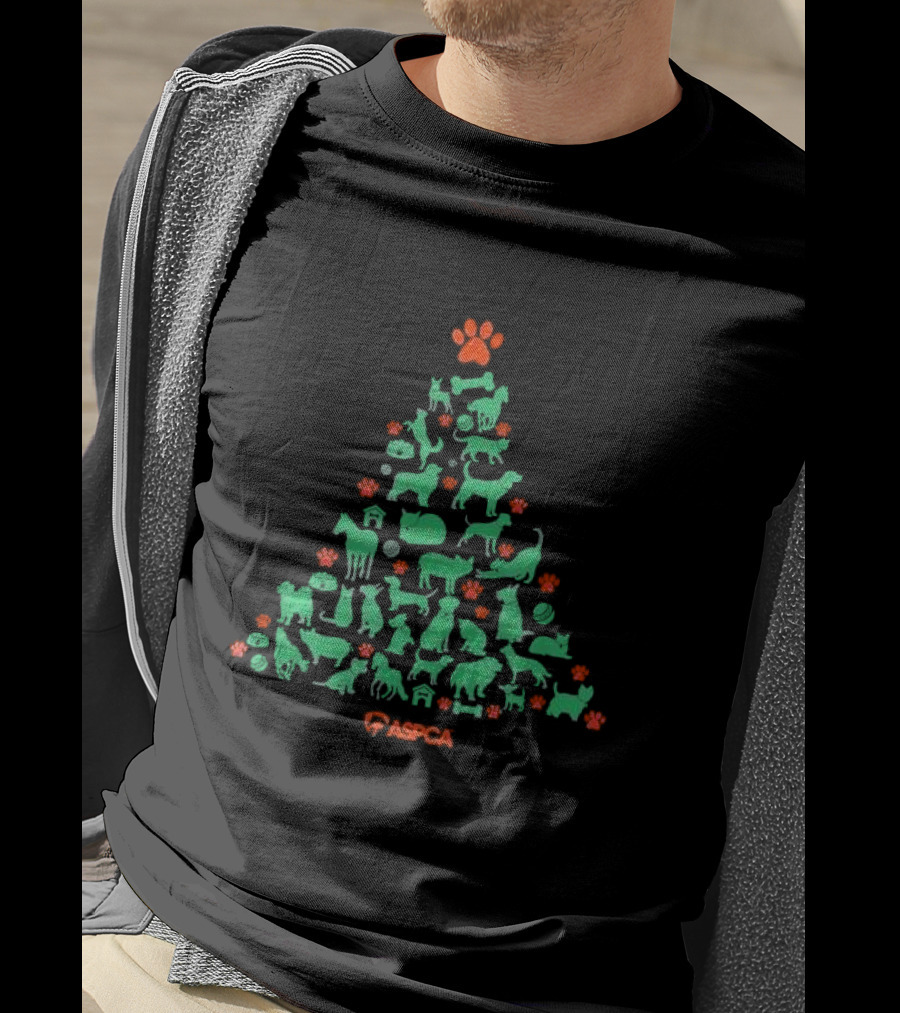 ASPCA Christmas Tree Made Of Animal Silhouettes And Paw Prints T-Shirt