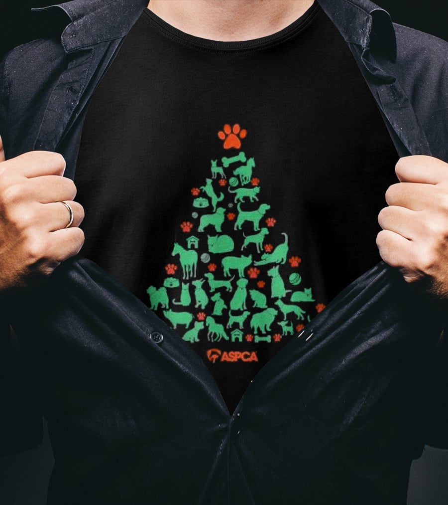 ASPCA Christmas Tree Made Of Animal Silhouettes And Paw Prints T-Shirt