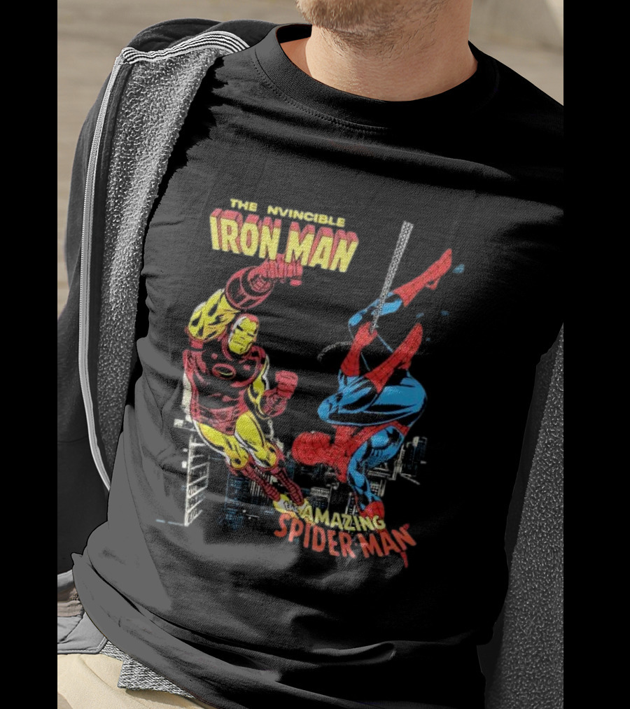 The Invincible Iron Man And The Amazing Spider-Man Showdown In The City T-Shirt