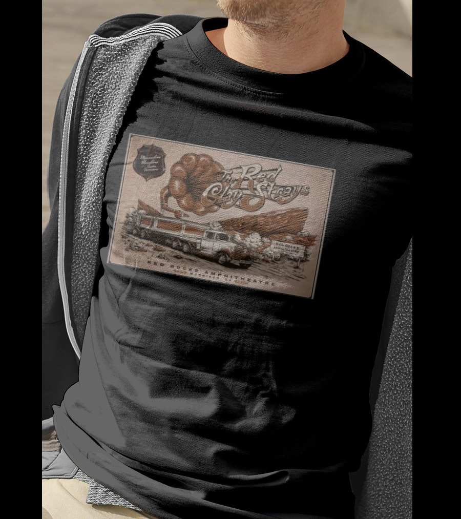 The Red Clay Strays Live At Red Rocks Amphitheatre Morrison CO Sep 14 2025 Vintage Truck And Scenic Rock Formation T-Shirt