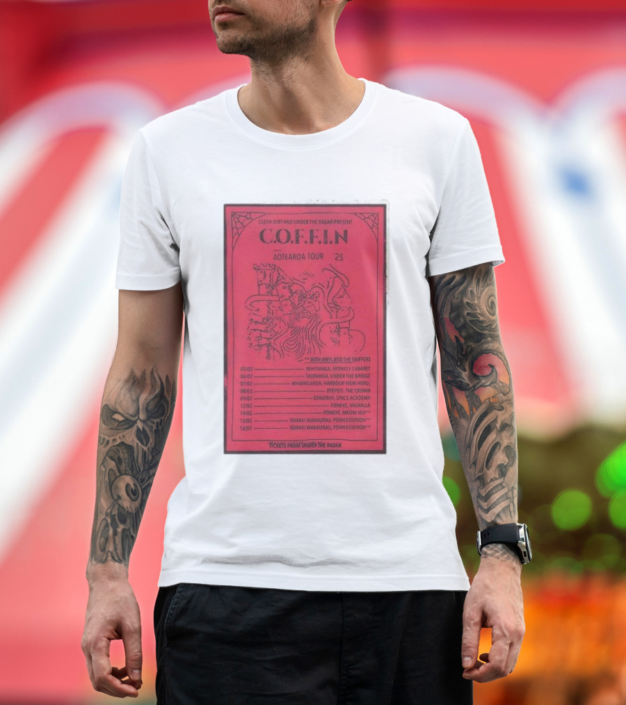 Clean Dirt and Under the Radar Present C.O.F.F.I.N Aotearoa Tour 2025 with Amyl and the Sniffers T-Shirt