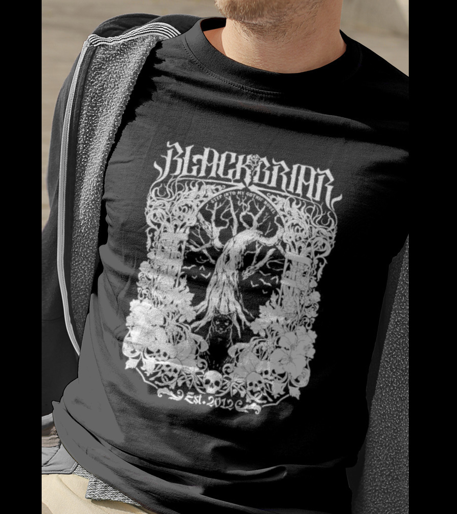 Blackbriar Gothic Novel Est. 2012 Tree Skulls Floral T-Shirt