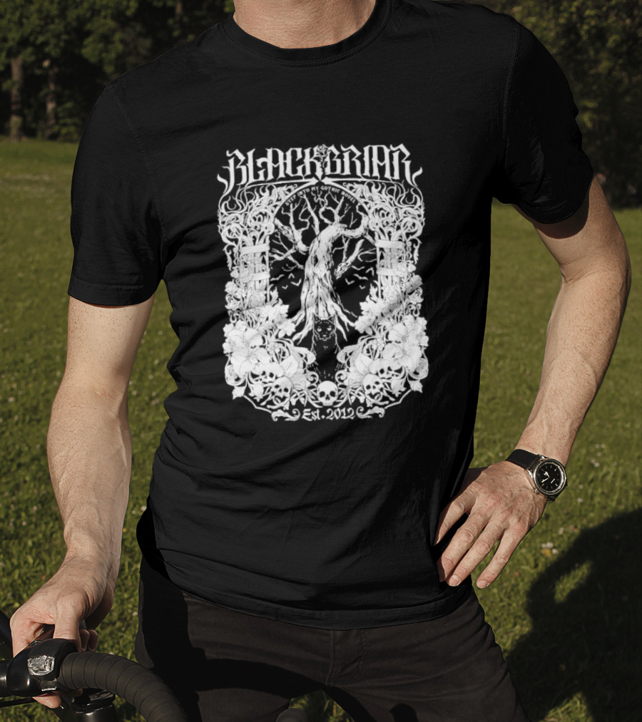 Blackbriar Gothic Novel Est. 2012 Tree Skulls Floral T-Shirt