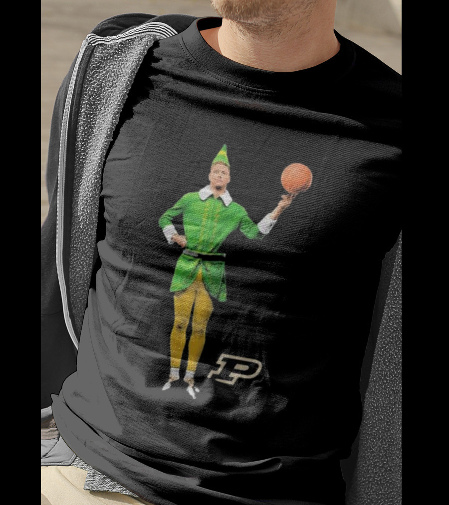 Caleb The Elf Purdue Boilermakers Basketball Elf Holding Basketball With Purdue T-Shirt