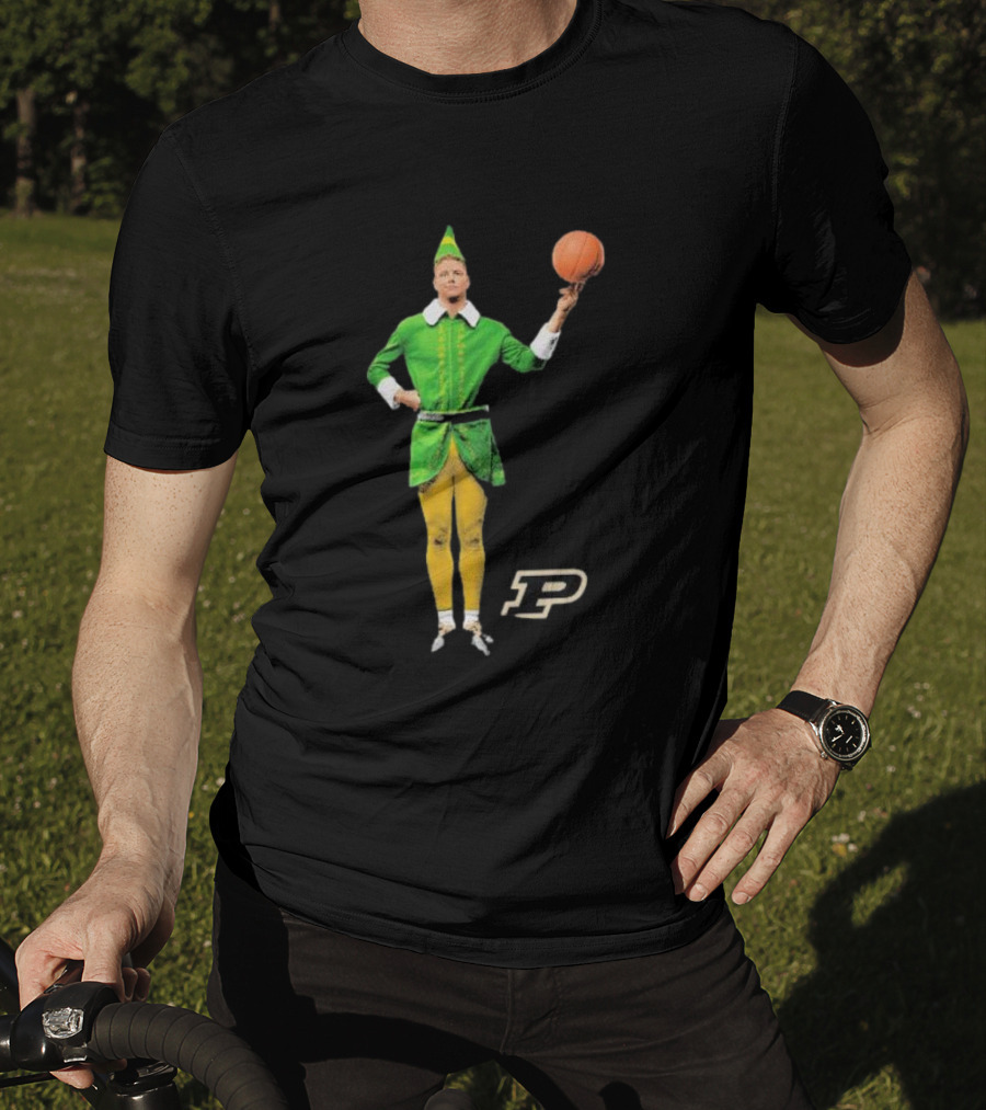 Caleb The Elf Purdue Boilermakers Basketball Elf Holding Basketball With Purdue T-Shirt