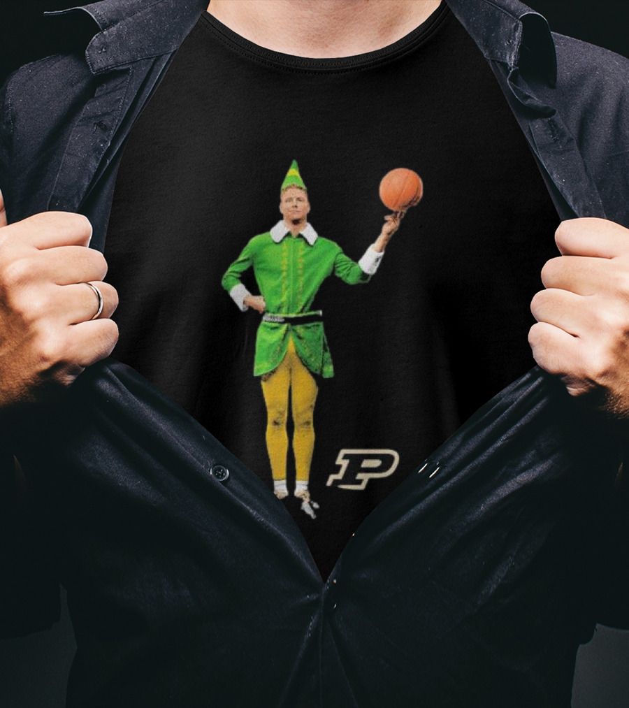 Caleb The Elf Purdue Boilermakers Basketball Elf Holding Basketball With Purdue T-Shirt