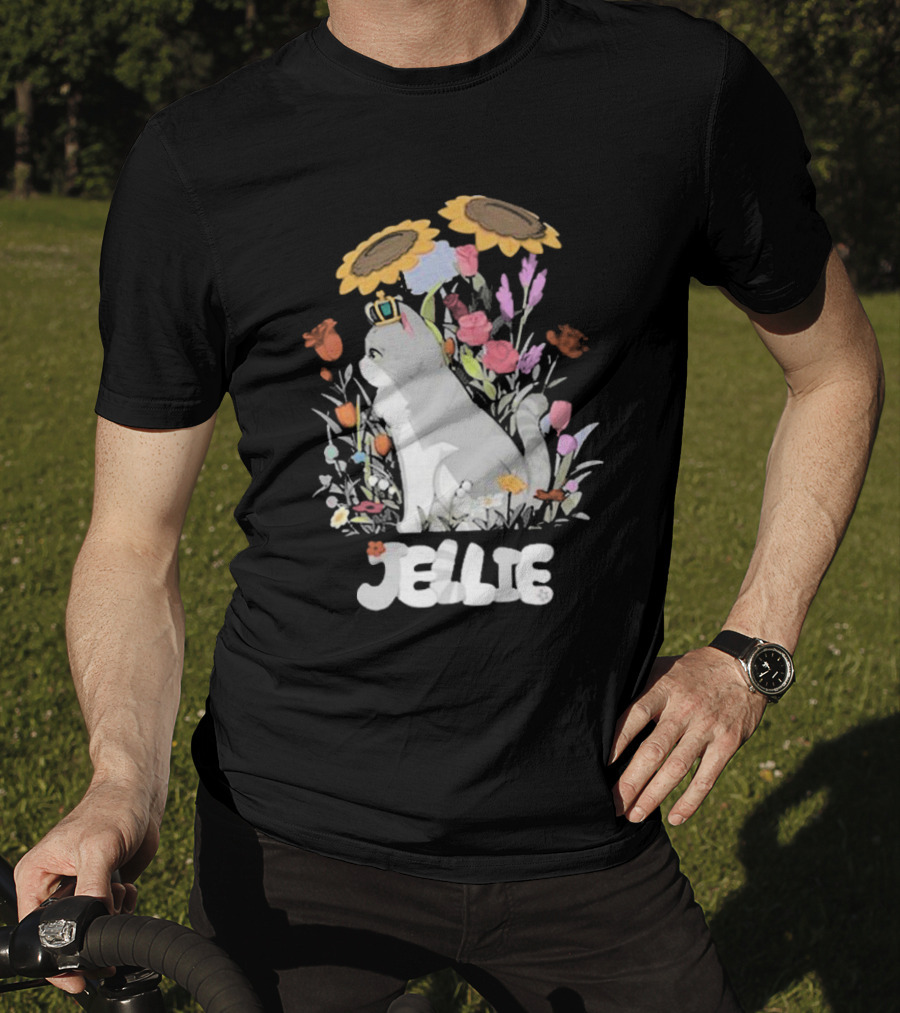Goodtimeswithscar Jellie Cat In Floral Crown Garden With Sunflowers T-Shirt