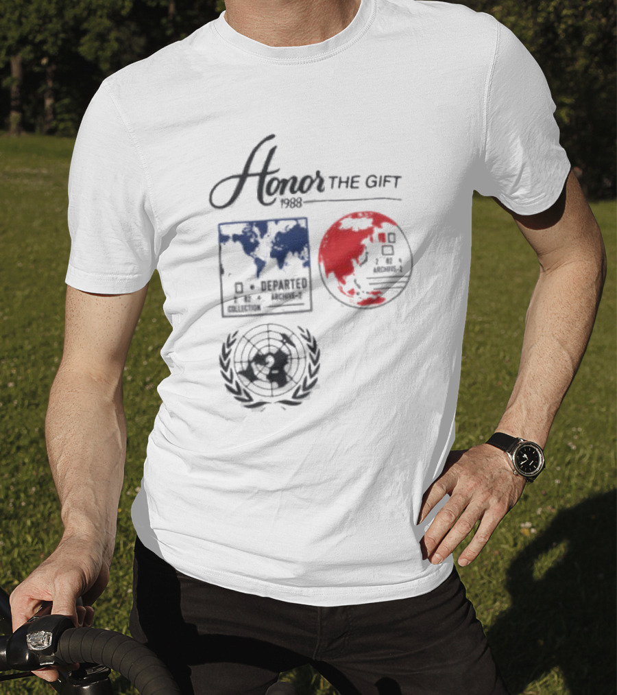 Honor The Gift 1988 Departed Collection Archive-2 World Map And Globe Symbols T-Shirt