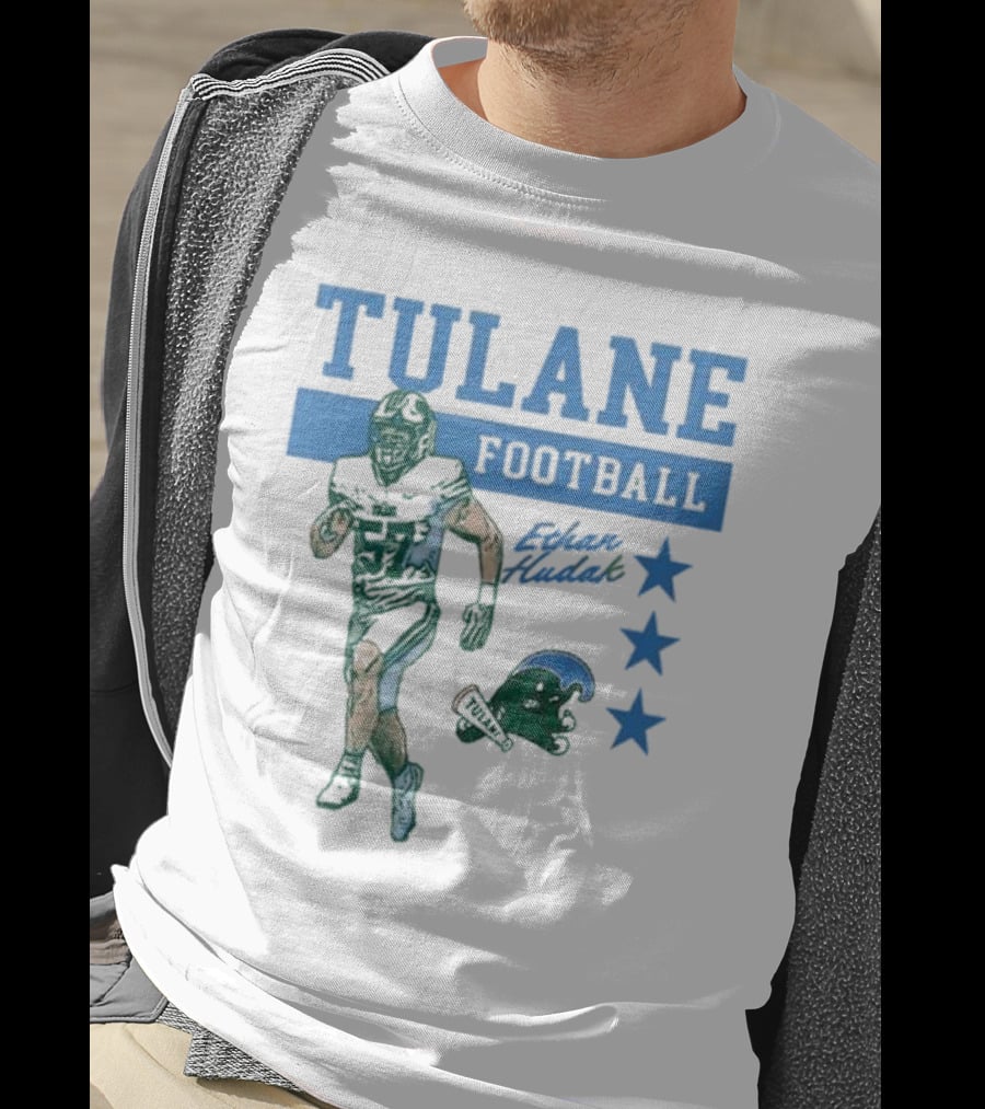 Tulane Football Ethan Hudak Player Graphic And Wave Stars T-Shirt