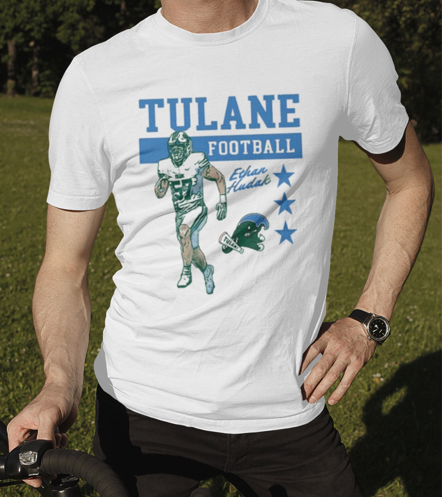 Tulane Football Ethan Hudak Player Graphic And Wave Stars T-Shirt
