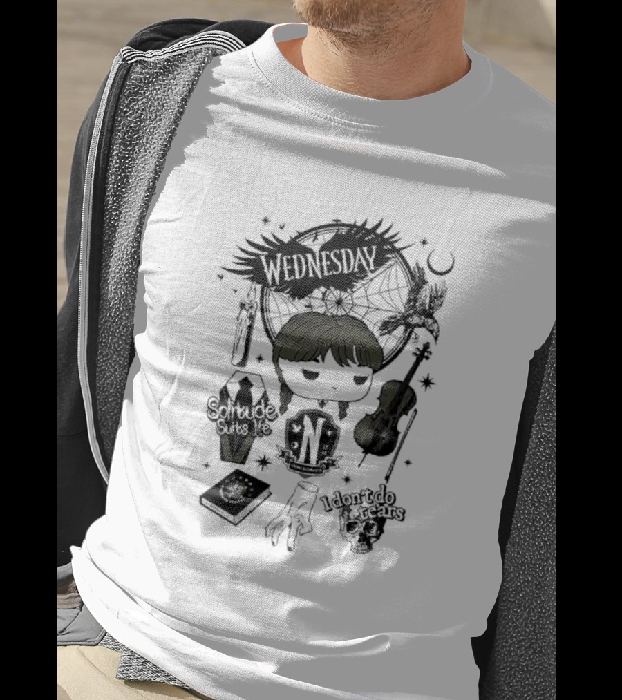 Wednesday Solitude Suits Me I Don’t Do Tears Violin Gothic Style Fan T-Shirt