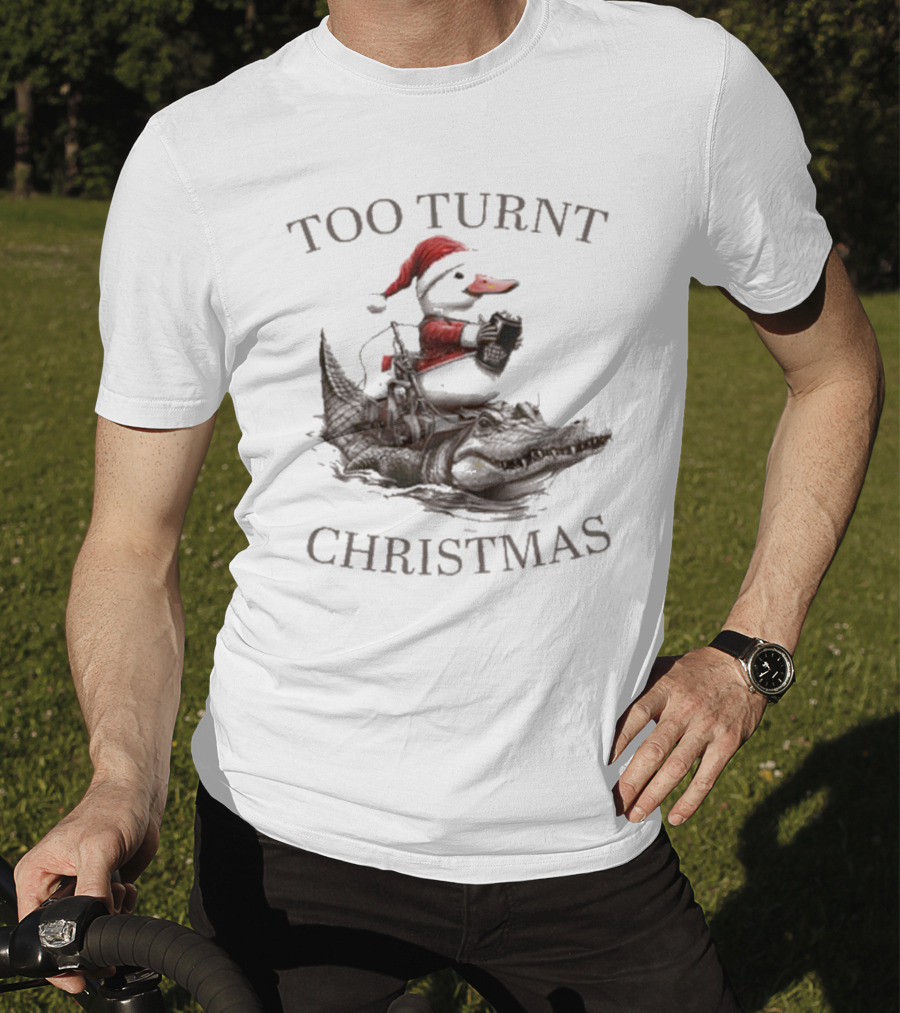 Too Turnt Christmas Santa Duck Riding Alligator T-Shirt