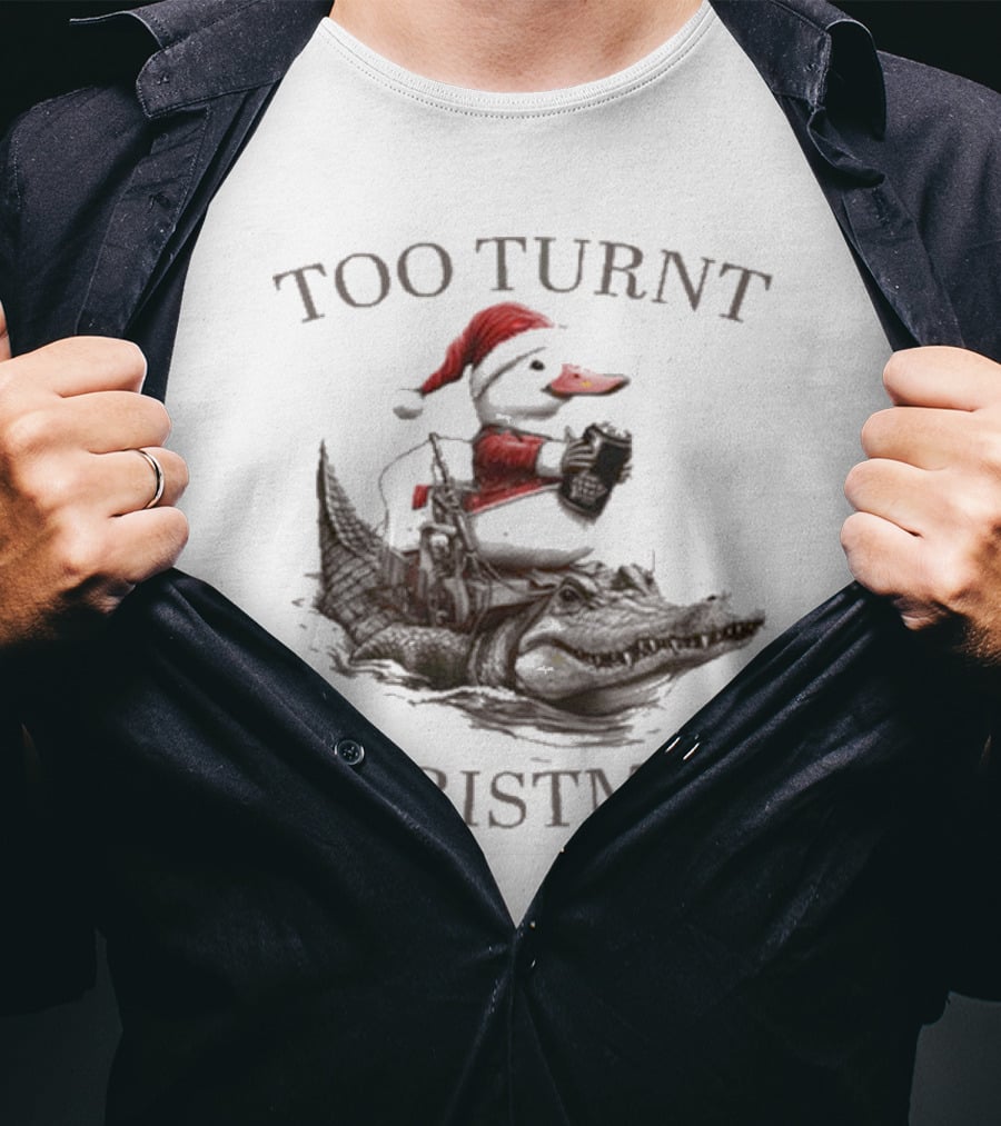 Too Turnt Christmas Santa Duck Riding Alligator T-Shirt