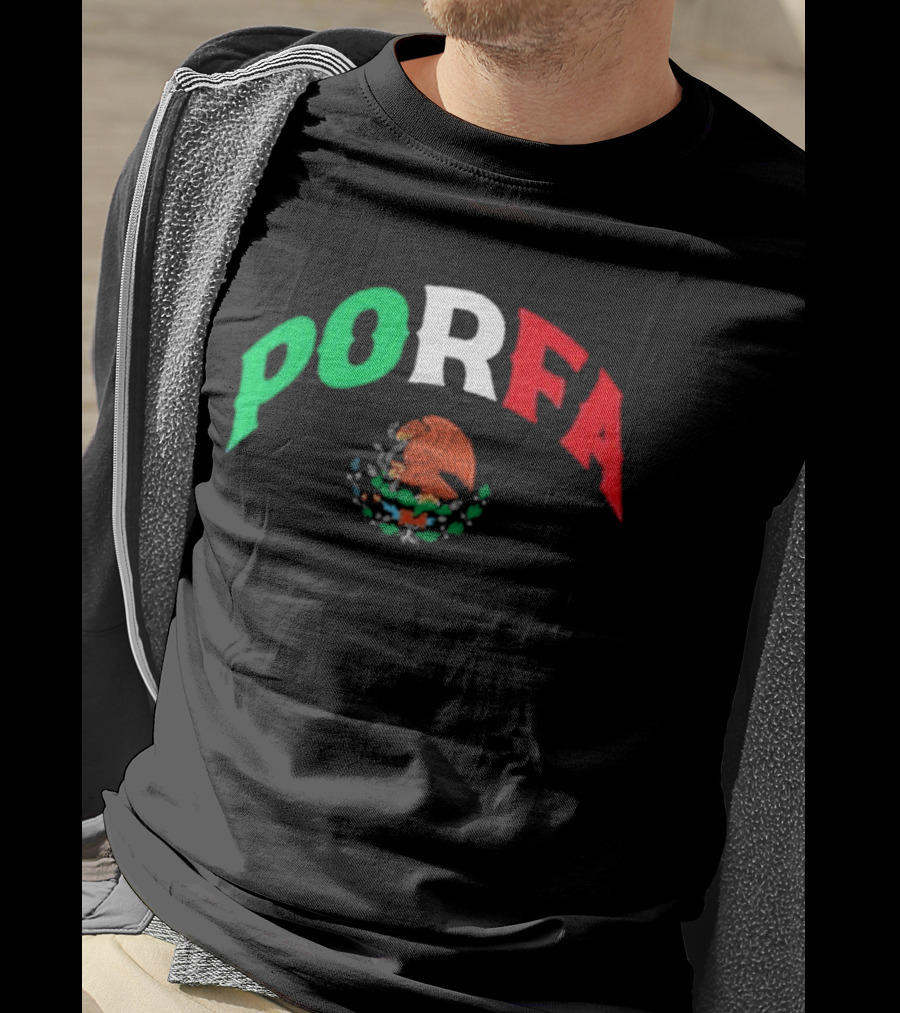 PORFA Mexican Flag Colors With Eagle Emblem T-Shirt