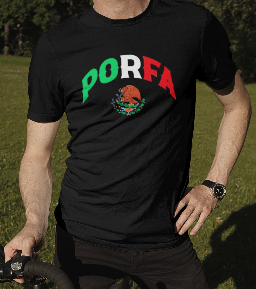 PORFA Mexican Flag Colors With Eagle Emblem T-Shirt