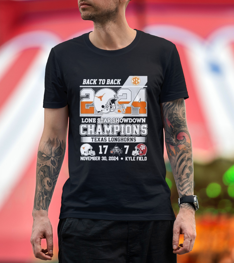 Back to Back SEC 2024 Texas Longhorns Lone Star Showdown Champions November 30 Kyle Field T-Shirt