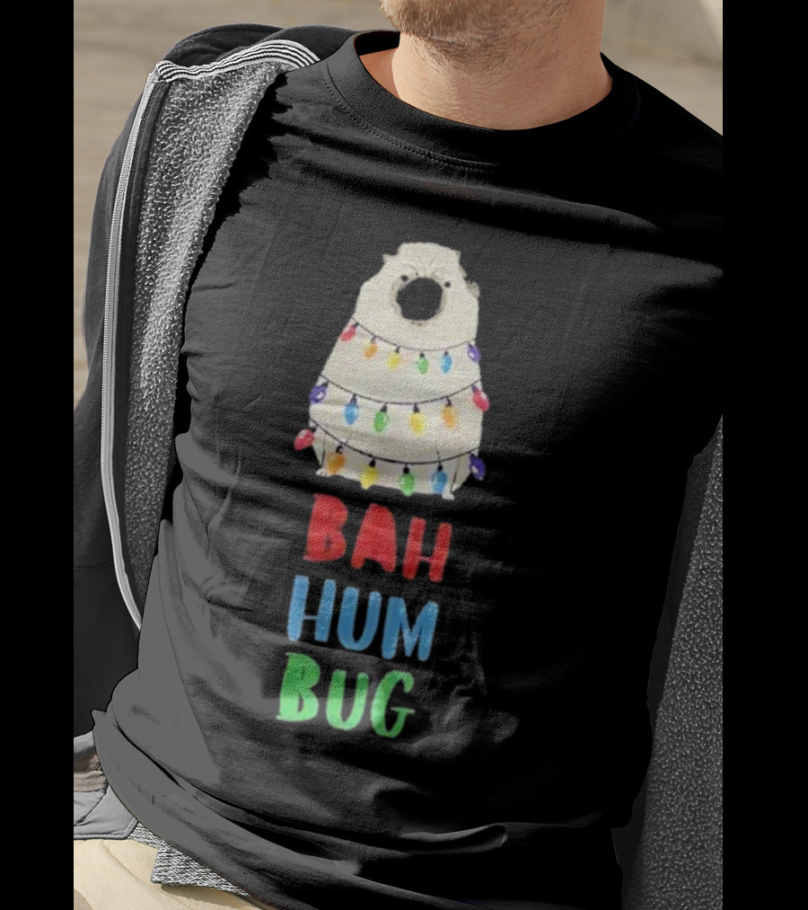 Vito The Pug Bah Hum Bug Christmas Lights Wrapping T-Shirt