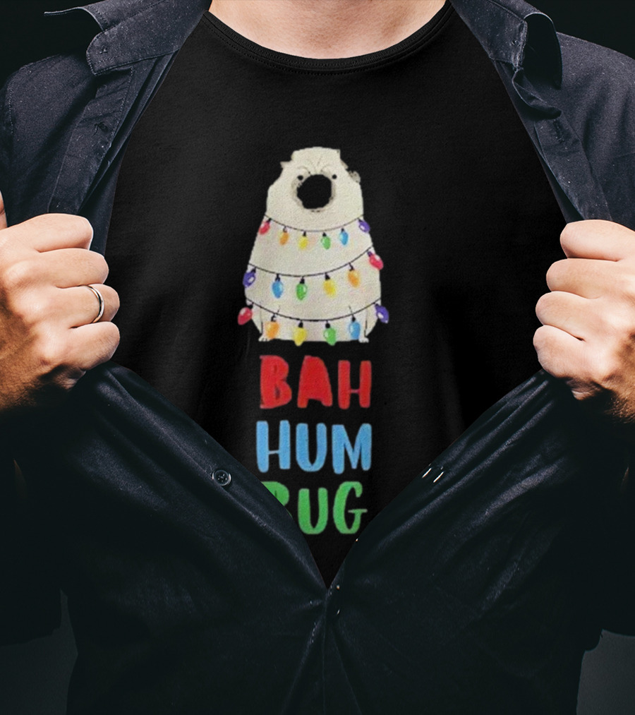 Vito The Pug Bah Hum Bug Christmas Lights Wrapping T-Shirt