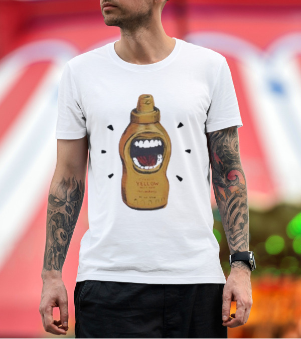 Premium T-Shirt: Mcfreakery Classic Yellow Mustard Bottle with Mouth T-Shirt Mcfreakery Classic Yellow Mustard Bottle with Mouth T-Shirt