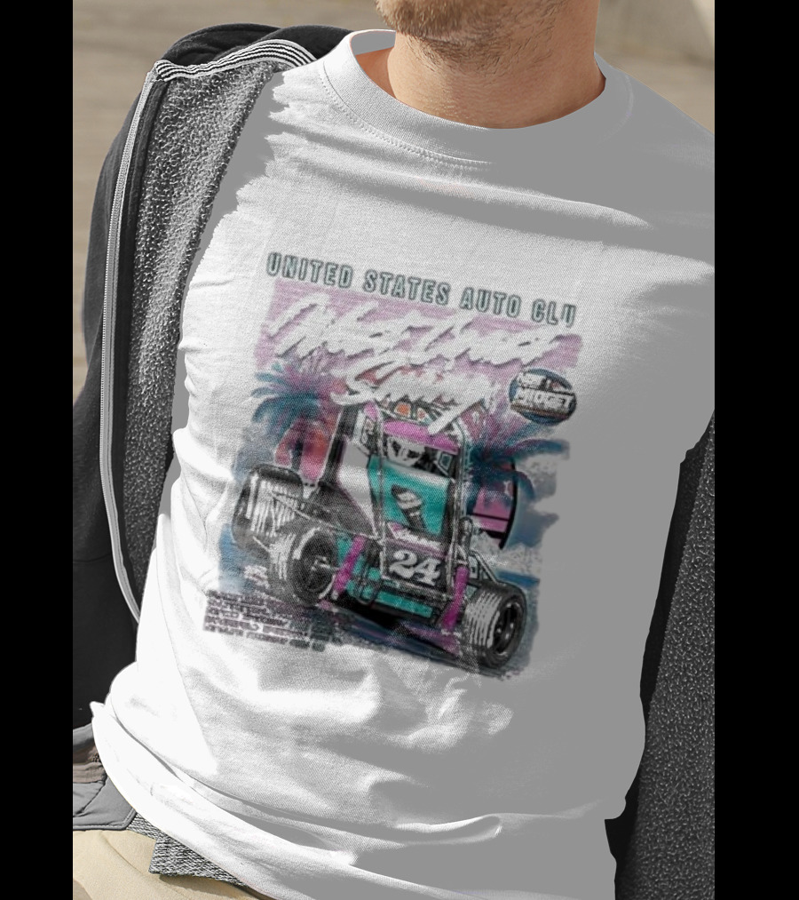 United States Auto Club West Coast Swing National Midget Racing 24 Palm Tree Background T-Shirt