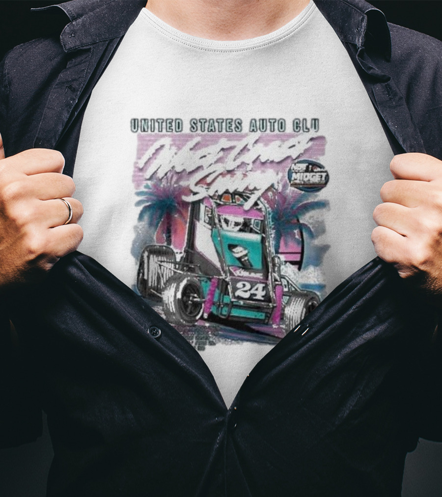 United States Auto Club West Coast Swing National Midget Racing 24 Palm Tree Background T-Shirt
