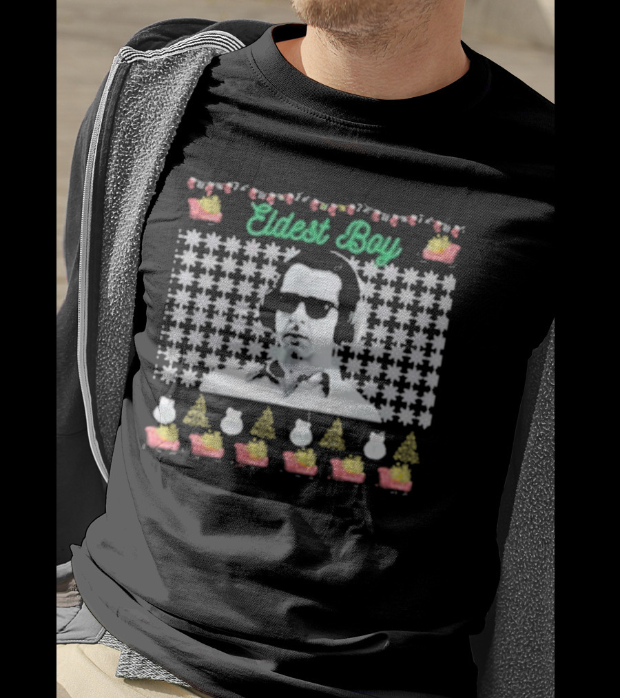 Kendall Roy Eldest Boy Ugly Christmas Sweater Design With Santa Hats And Trees T-Shirt