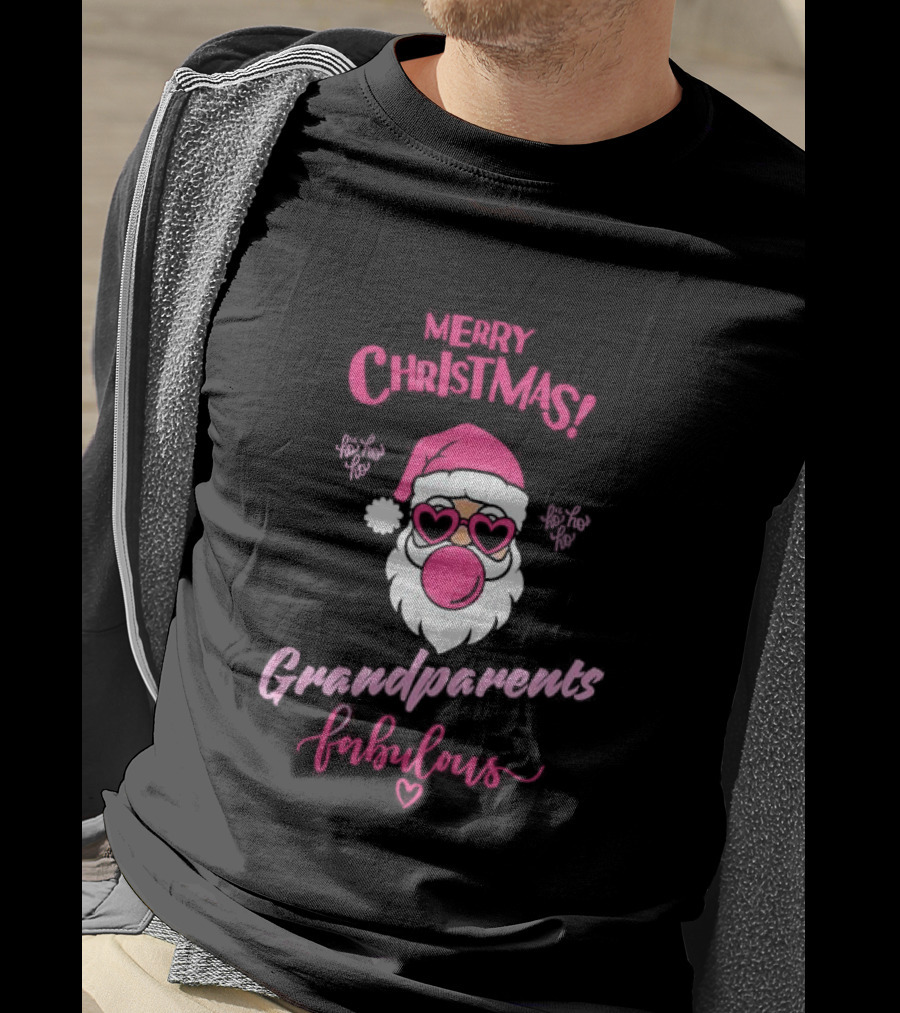 Merry Christmas Grandparents Fabulous Pink Santa Claus Heart Glasses T-Shirt