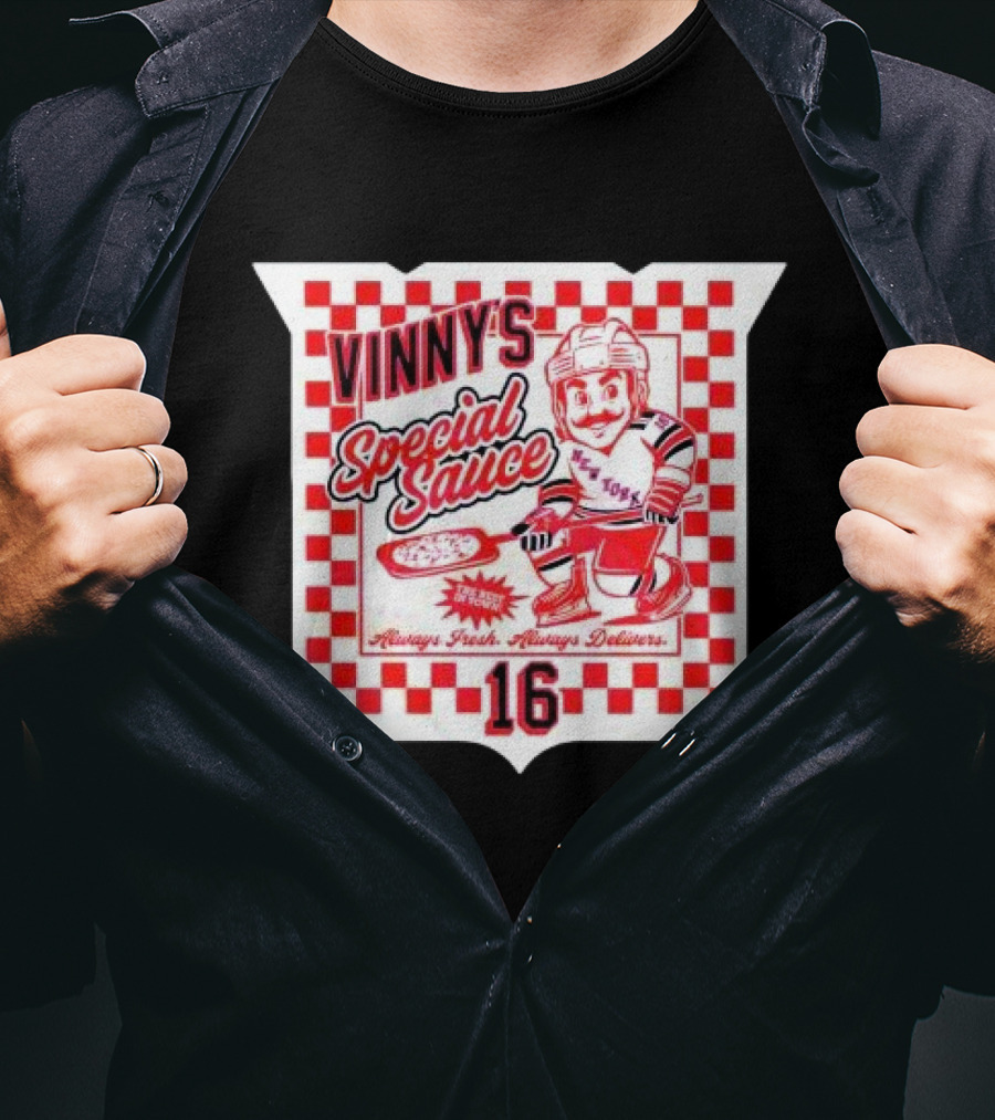 Vinny's Special Sauce Always Fresh Always Delivers New York Hockey 16 T-Shirt