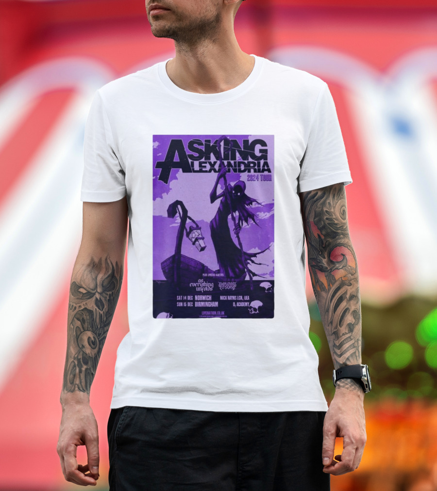 Asking Alexandria 2024 Tour Dec 14-15 Norwich Birmingham O2 Academy Featuring With Special Guests and The Devil Wears Prada T-Shirt
