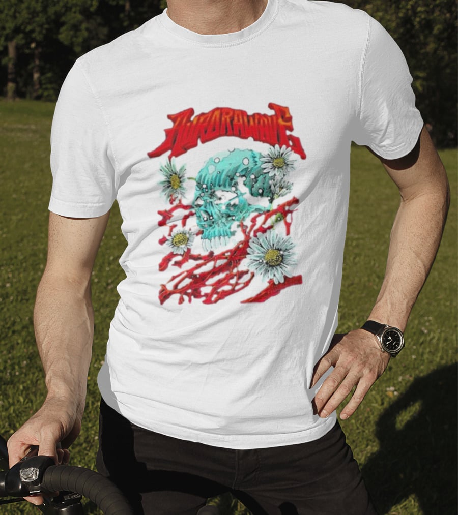 AuroraWave Skull Daisy Red Vines T-Shirt