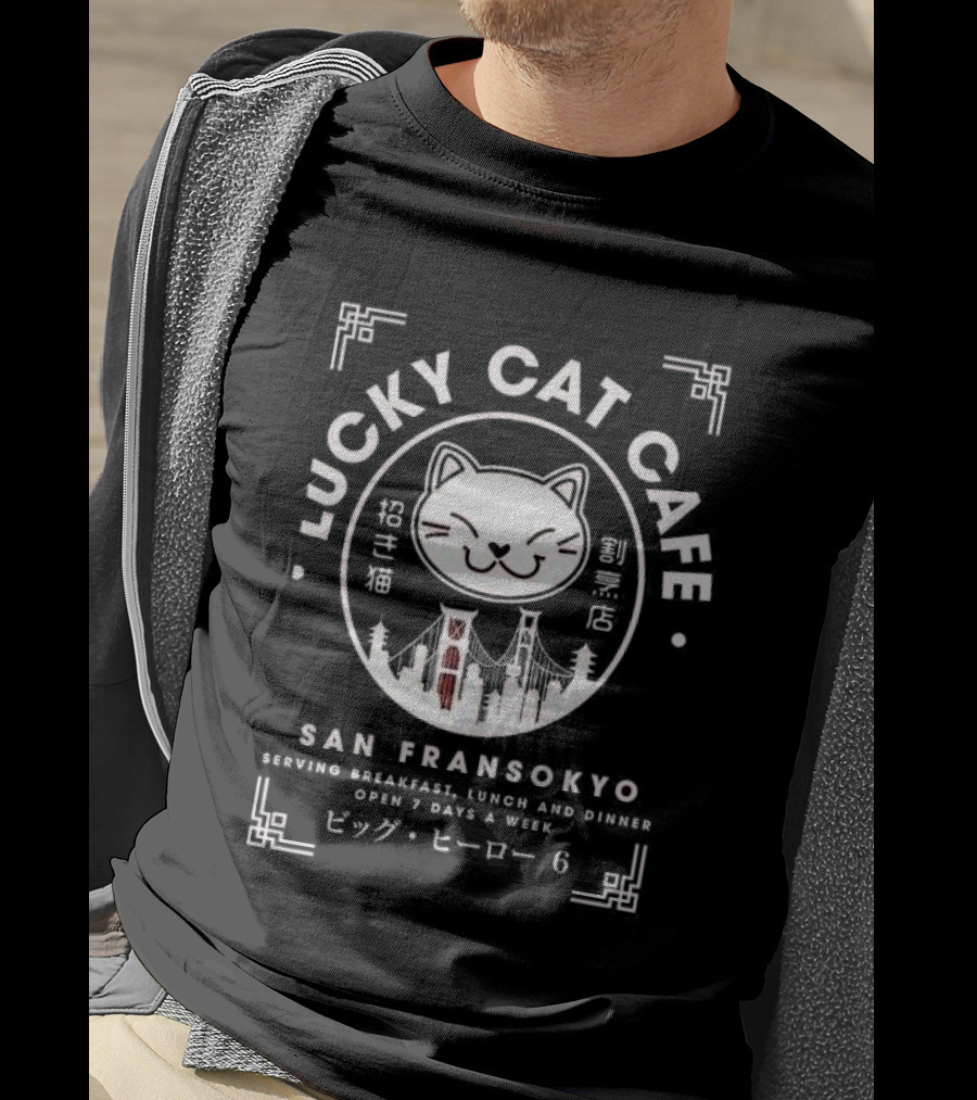 Lucky Cat Cafe San Fransokyo Big Hero 6 Serving Breakfast Lunch Dinner 7 Days A Week T-Shirt