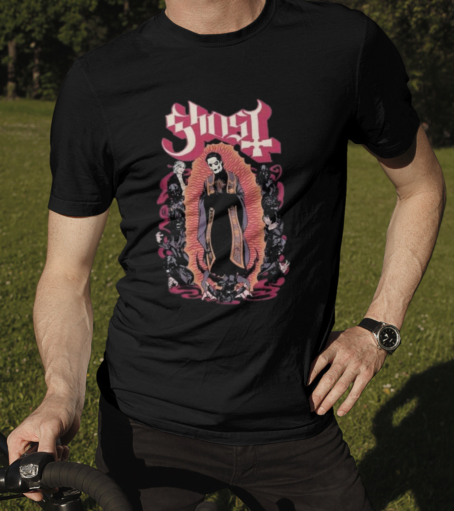Ghost Ritual Skull Priest With Red Halo And Surrounding Figures T-Shirt