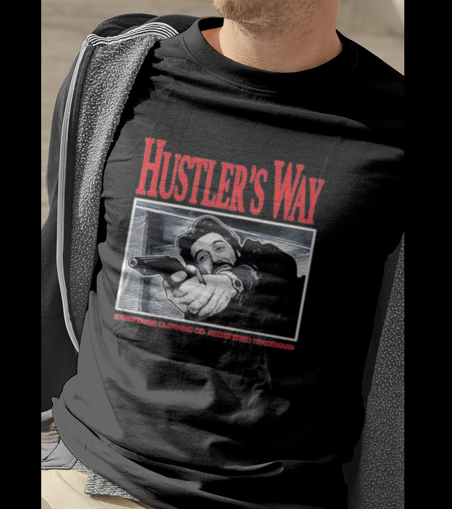 Hustler's Way Streetwise Clothing Co Registered Trademark Gunman Scene T-Shirt