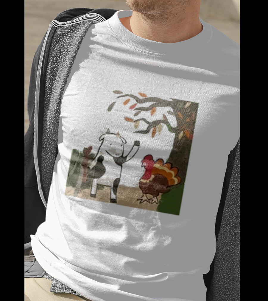 Leanbeefpatty Turkey Time Cow Under Autumn Tree T-Shirt