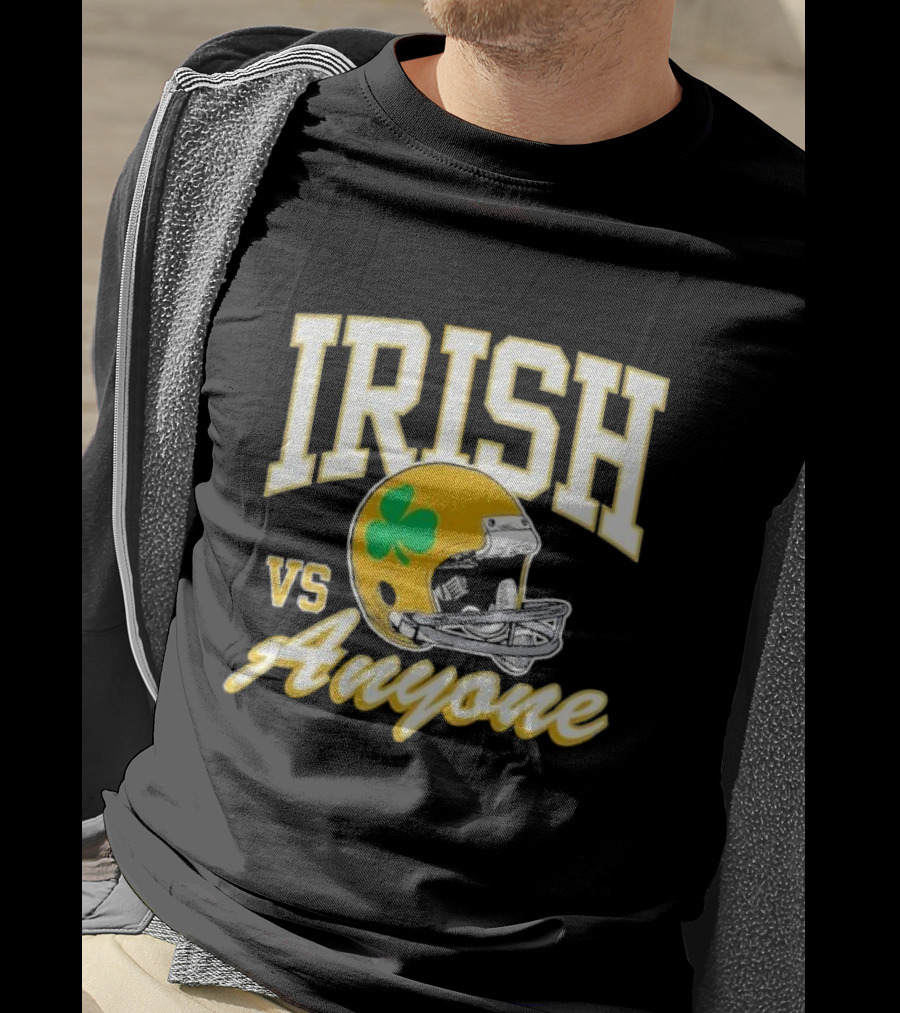 Irish Vs. Anyone Football Helmet With Shamrock T-Shirt