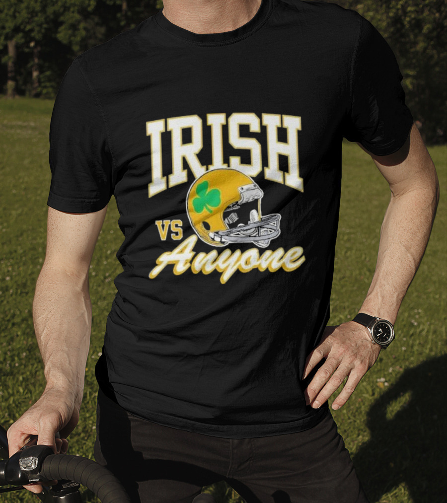 Irish Vs. Anyone Football Helmet With Shamrock T-Shirt