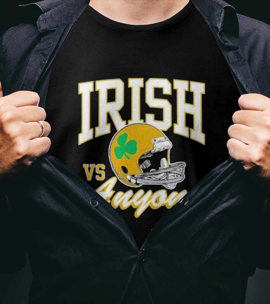 Irish Vs. Anyone Football Helmet With Shamrock T-Shirt