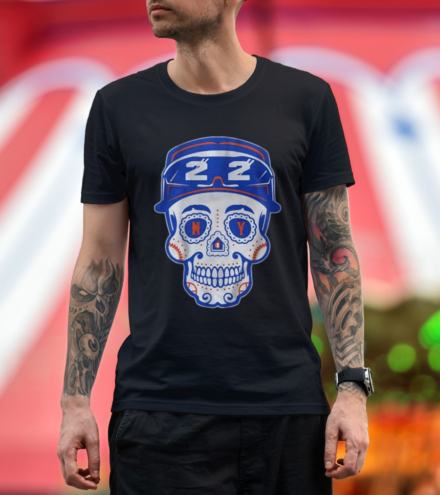 NY 22 Baseball Sugar Skull T-Shirt