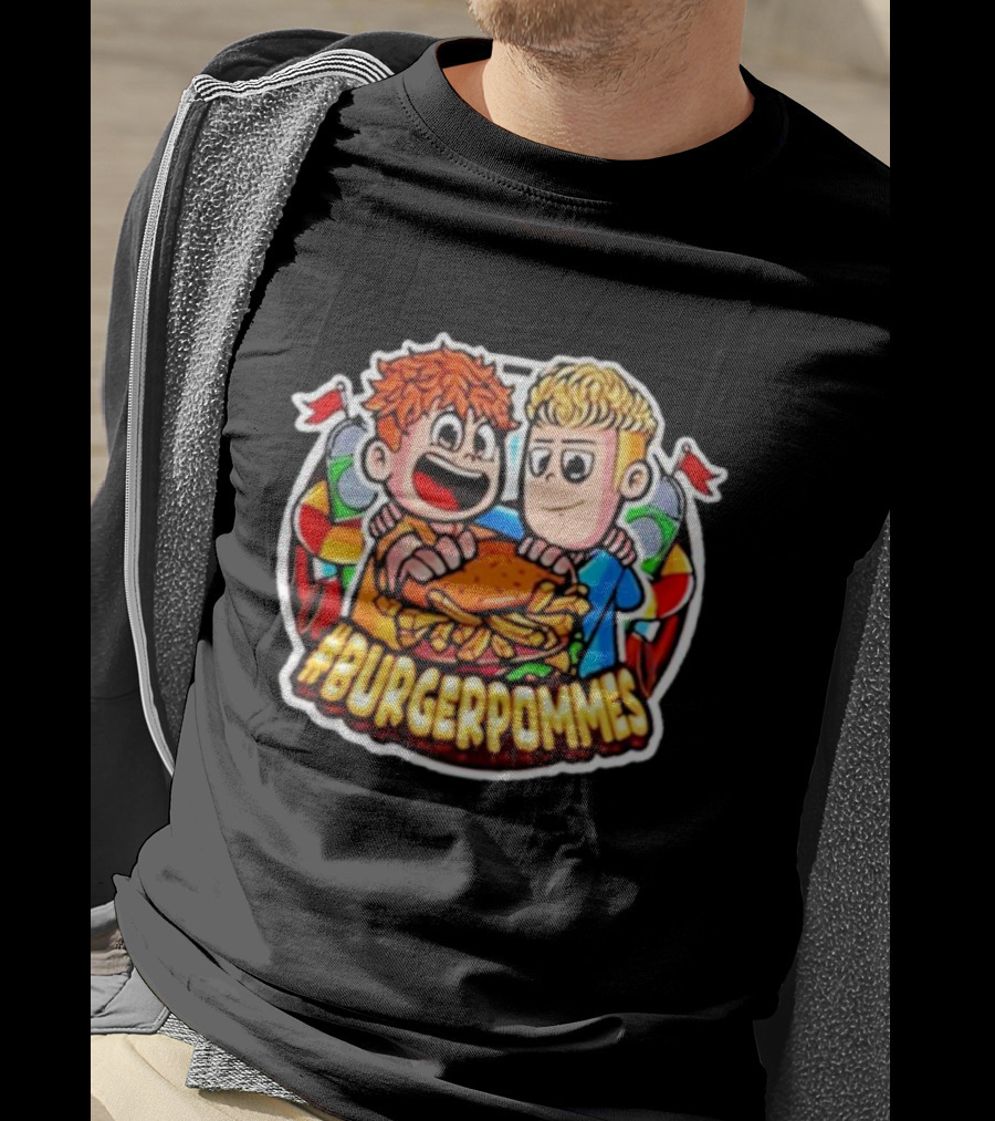 Burgerpommes Lukas Duo Eating Burger And Fries T-Shirt