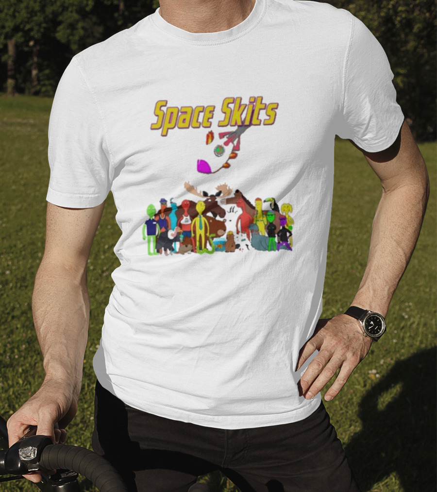 Space Skits Cartoon Characters And Whimsical Alien Crew T-Shirt