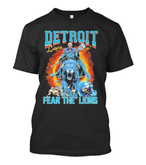 Detroit Lions Fear The Lions Blue Flame Warrior Helmets Skulls T-Shirt
