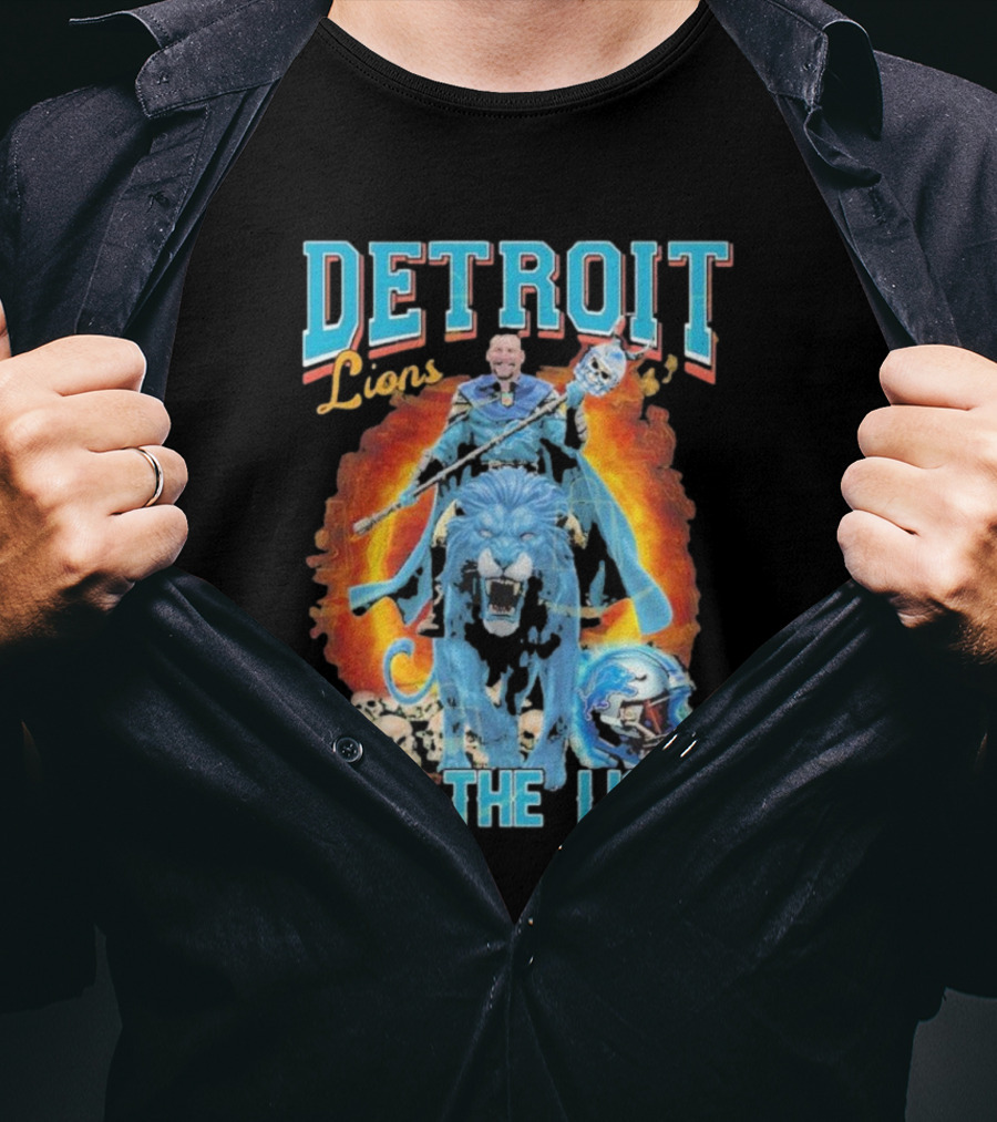Detroit Lions Fear The Lions Blue Flame Warrior Helmets Skulls T-Shirt