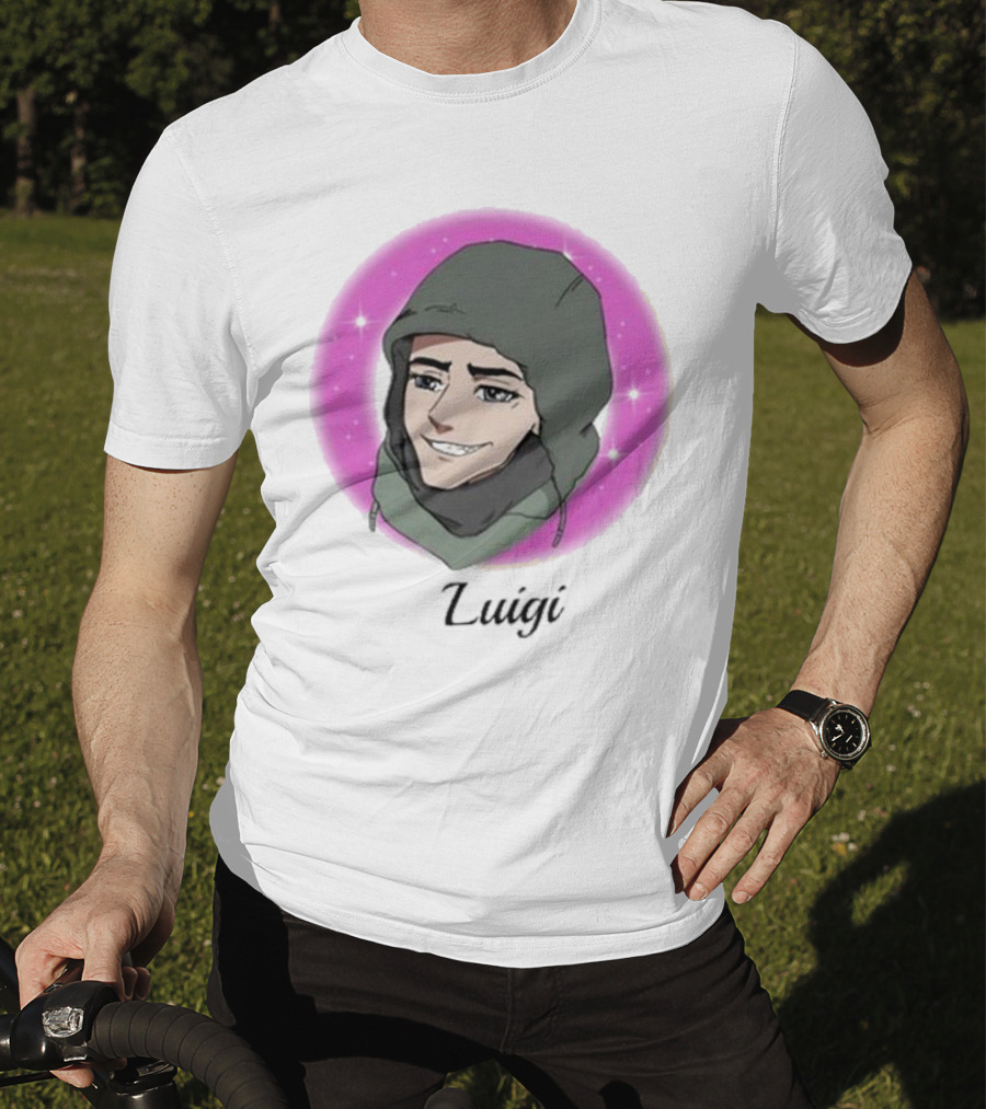Luigi Anime Shooter Charm With Green Hood And Sparkling Pink Circle T-Shirt
