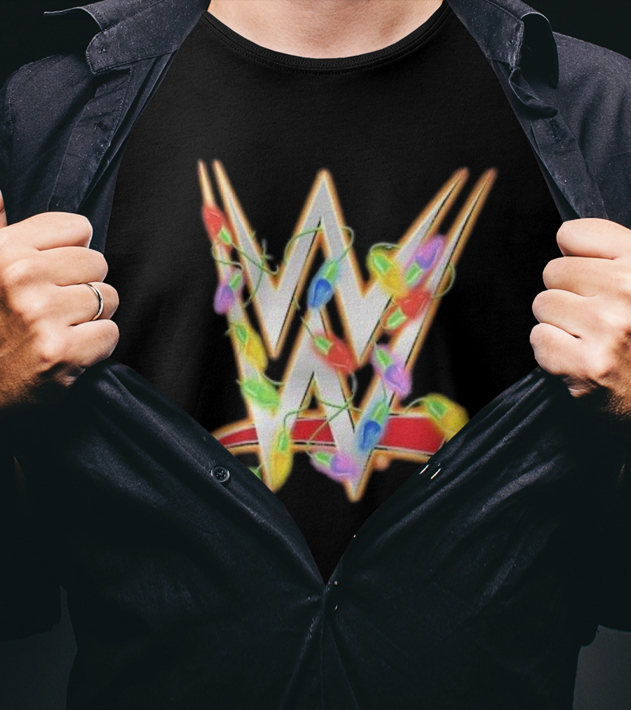 WWE Ripple Junction Christmas Lights Logo Holiday T-Shirt