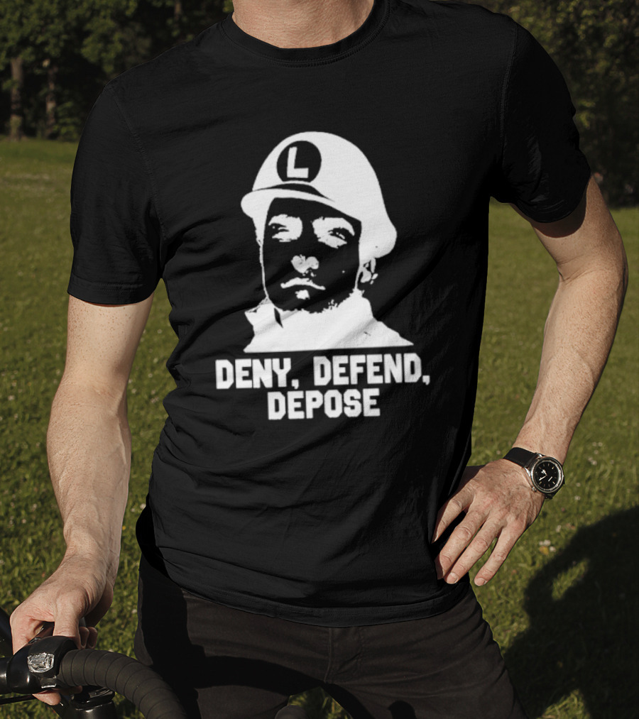 Yesyoureracist Deny Defend Depose Helmeted Face With Letter L T-Shirt