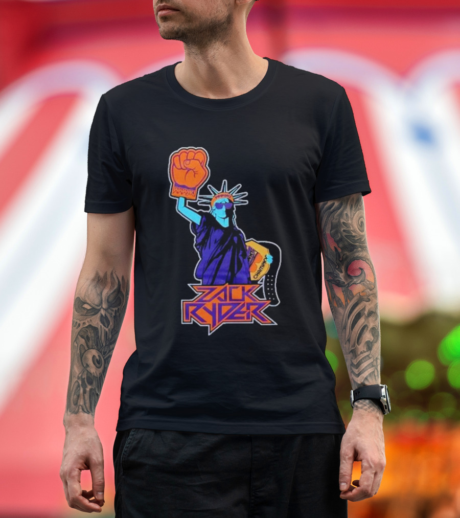 Zack Ryder Fashioned Liberty Holding Champion Belt Statue T-Shirt