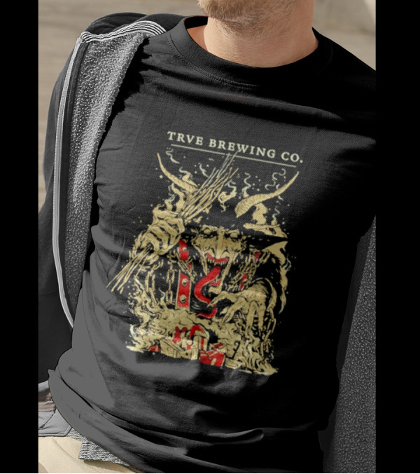 Trve Brewing Co Krampus 2024 Fiery Horned Creature With Sticks And Flames T-Shirt