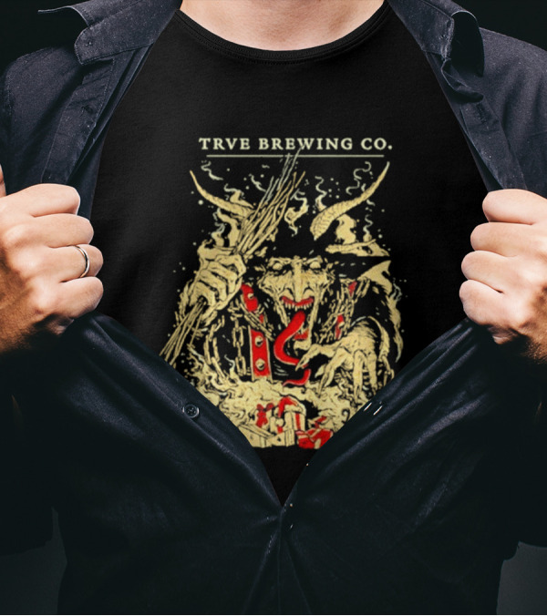 Trve Brewing Co Krampus 2024 Fiery Horned Creature With Sticks And Flames T-Shirt