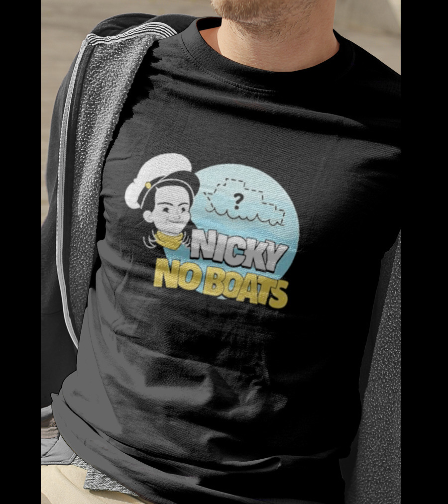 Nicky No Boats Captain's Hat Cartoon Question Mark T-Shirt